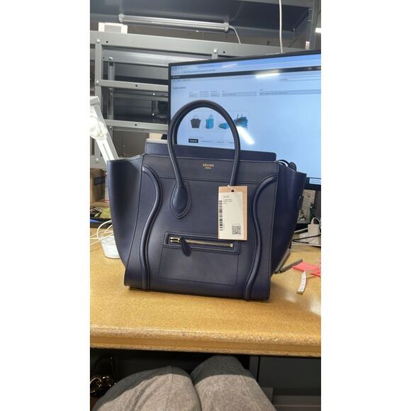 Celine Luggage Bag Grainy Leather Mini Blue - Picture 6 of 6